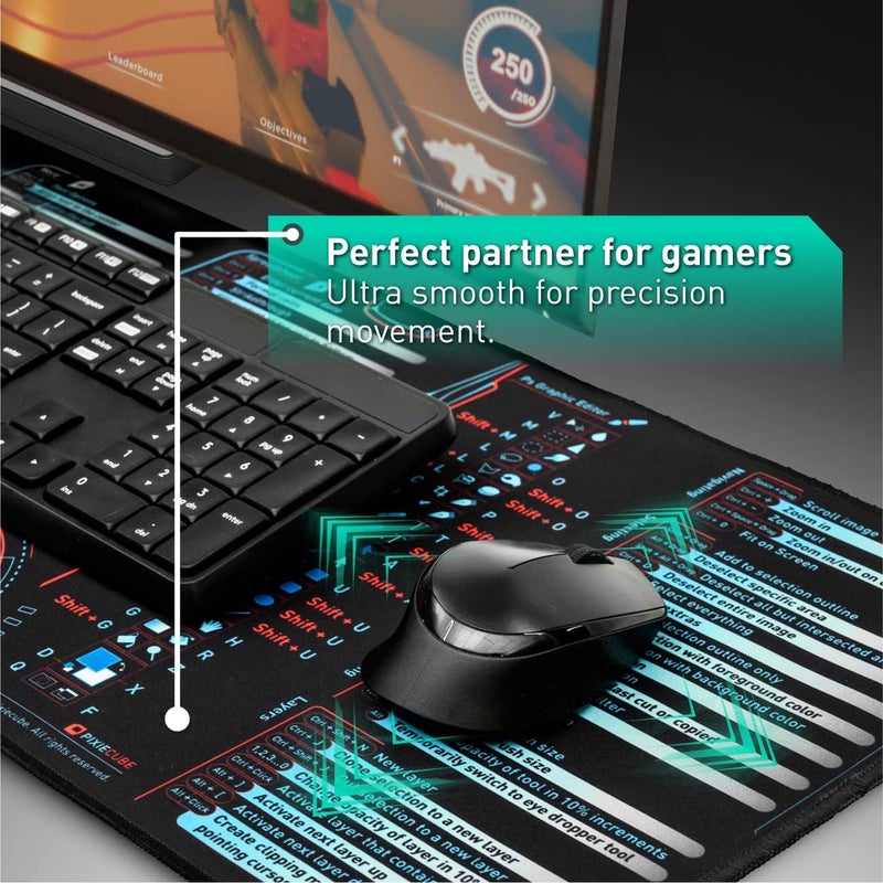 Pixiecube Windows, Office, Excel, Adobe Photoshop Shortcut Keys Extended Large Mouse Pad | Gaming Desk Mat for PC. Stitched Edge Non-Slip Base Mousepad, Keyboard Mat - Image 5